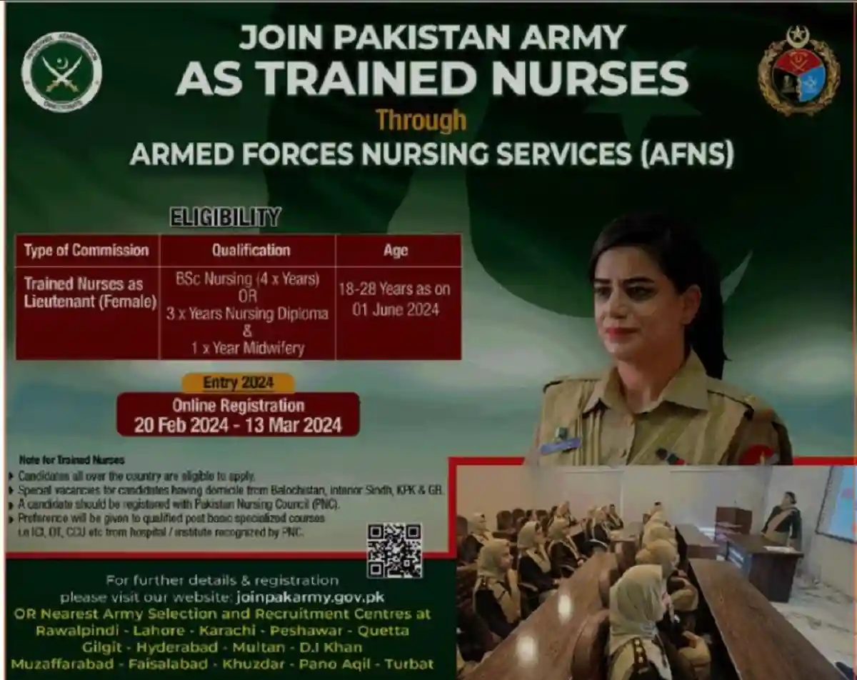 Join Pak Army Jobs 2024 As Trained Nurses Through Armed Forces Nursing Services (Afns)