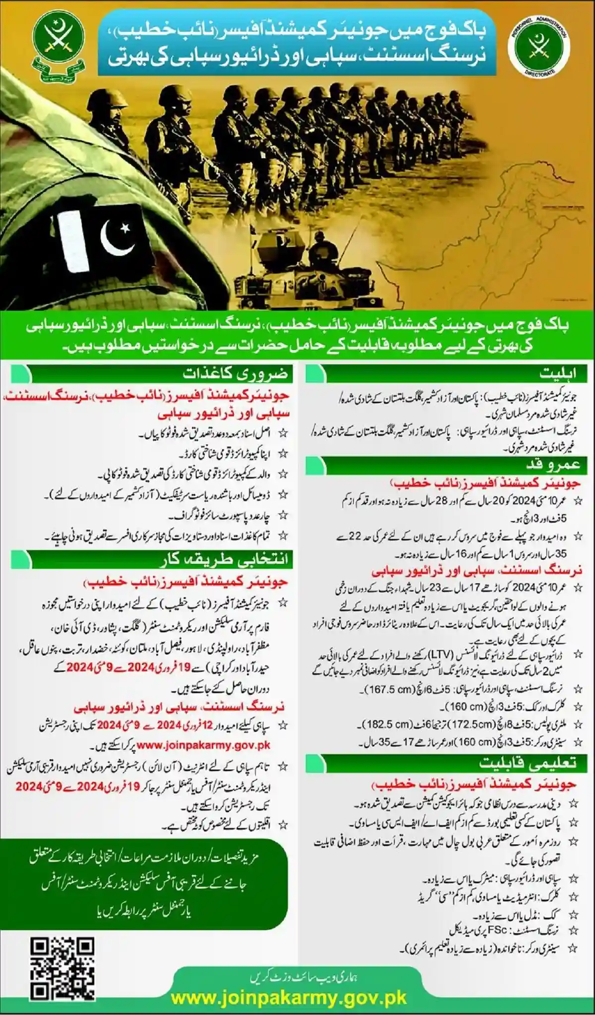 Join Pak Army Jobs 2024 As A Naib Khateeb, Nursing Assistant, Soldier &Amp; Driver