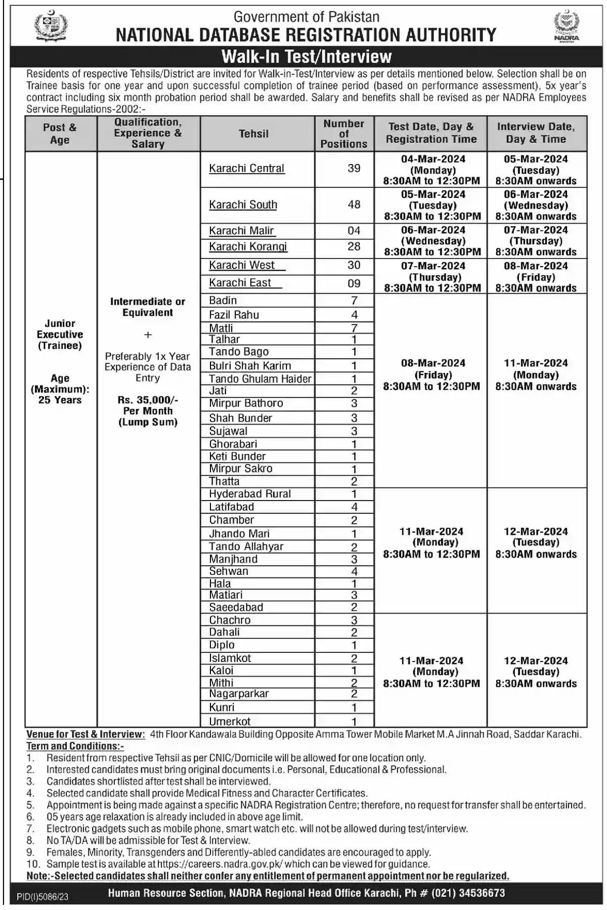 Nadra Karachi Job Opportunities 2024 For Trainee Junior Executive
