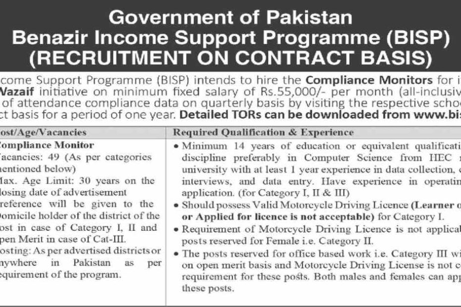 Featured Image Benazir Income Support Programme Bisp Jobs 2024 For Compliance Monitor