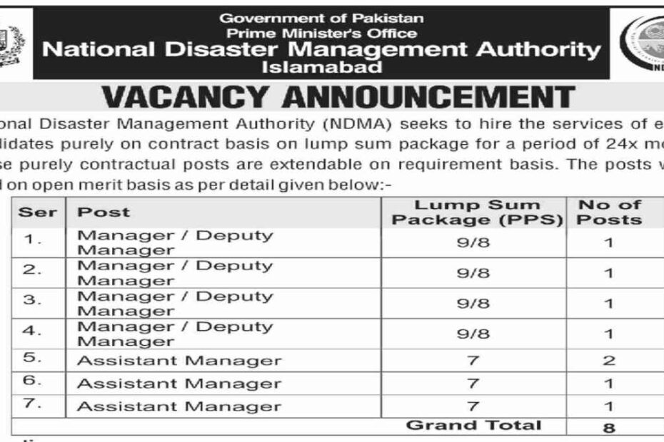 Featured Image National Disaster Management Authority Ndma Jobs March 2024 Islamabad
