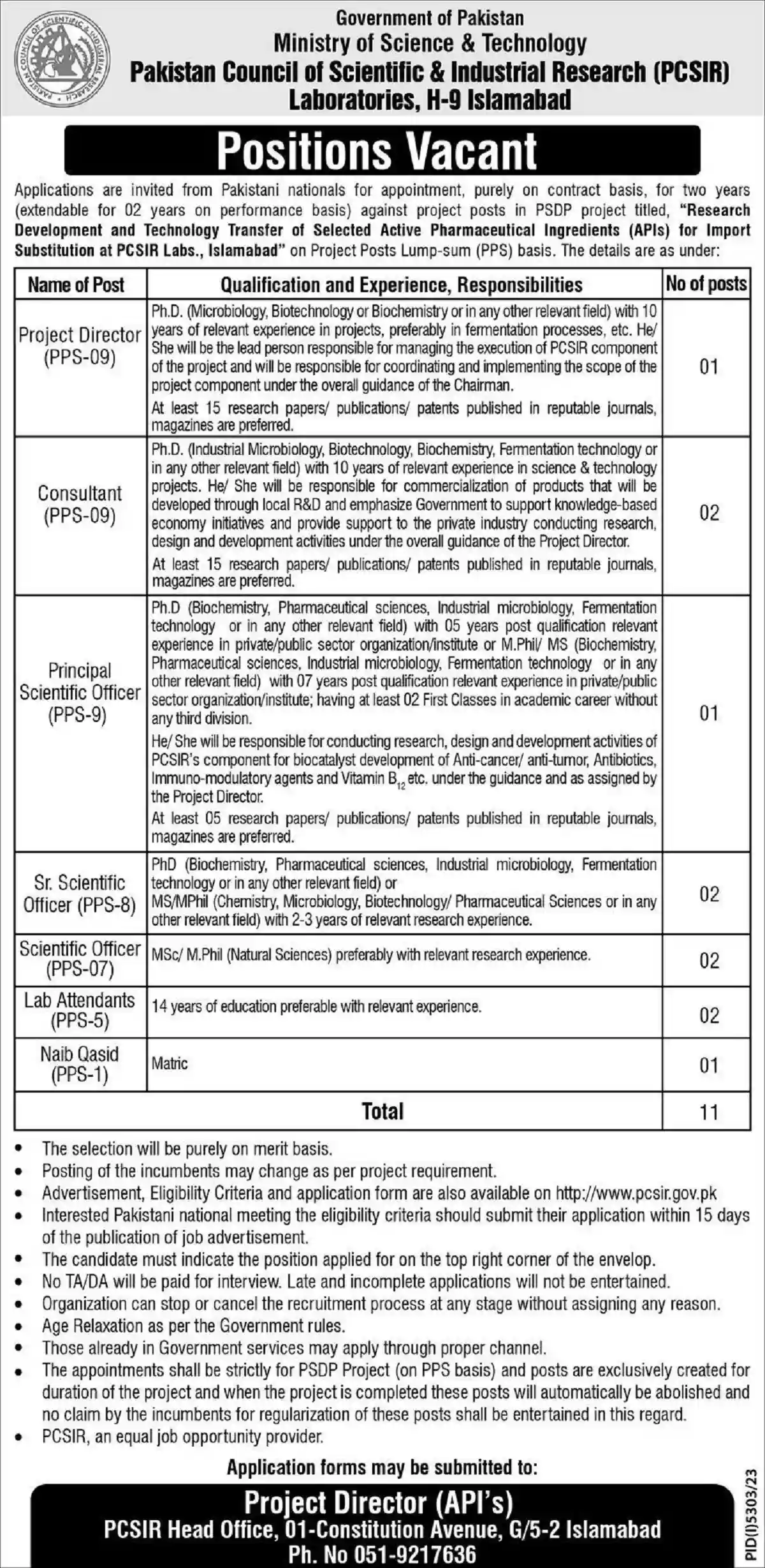 Pakistan Council Of Scientific And Industrial Research Pcsir Laboratories Jobs 2024