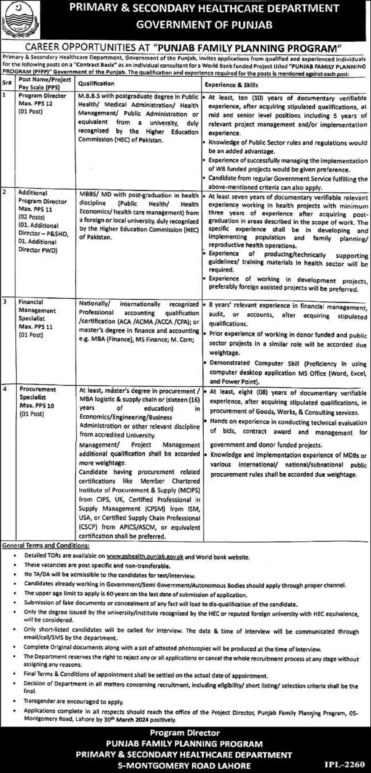 Primary And Secondary Healthcare Department Punjab Jobs March 2024